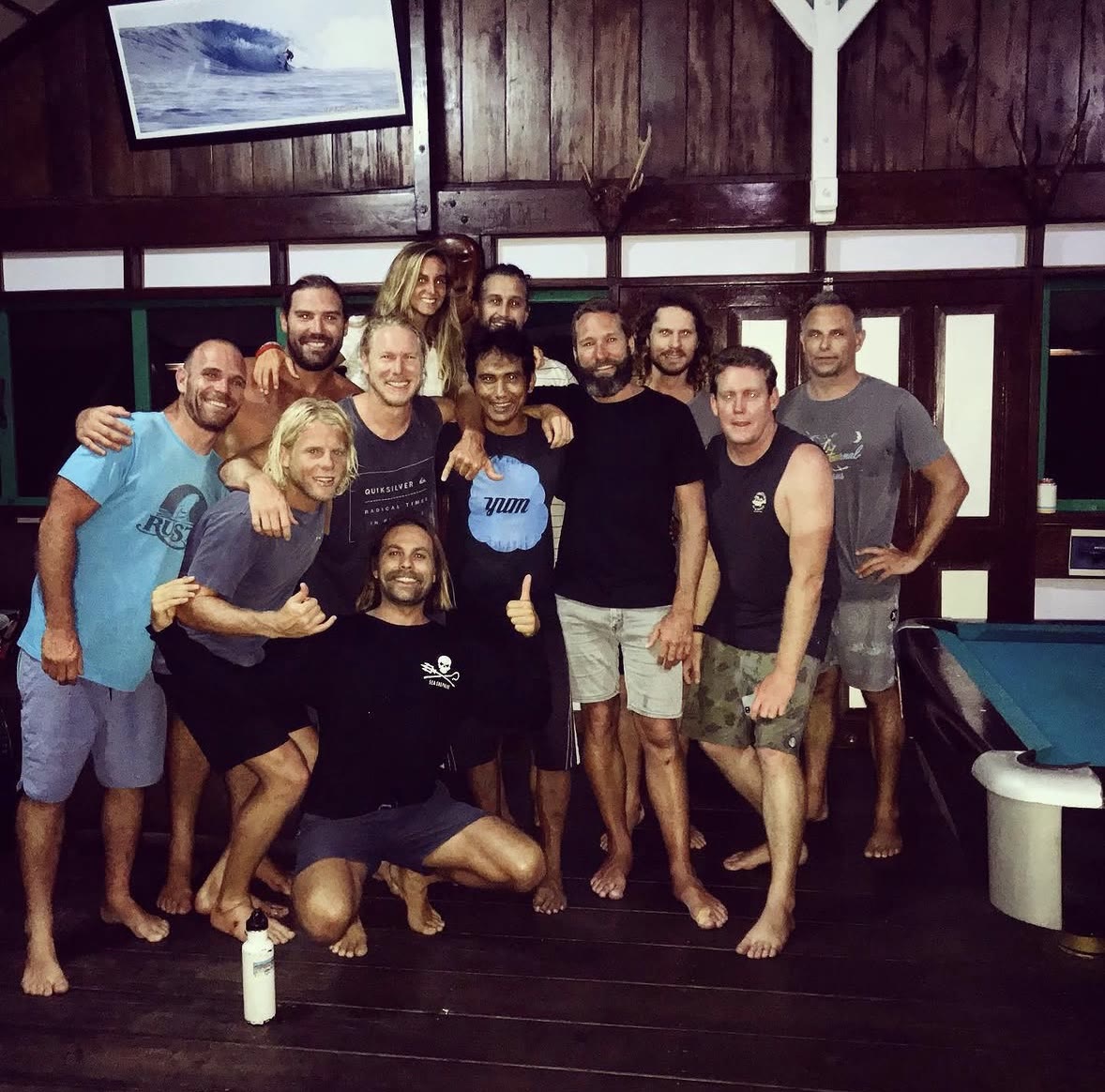 Falyn with the crew at the resort in the Telo Islands, about eight years ago